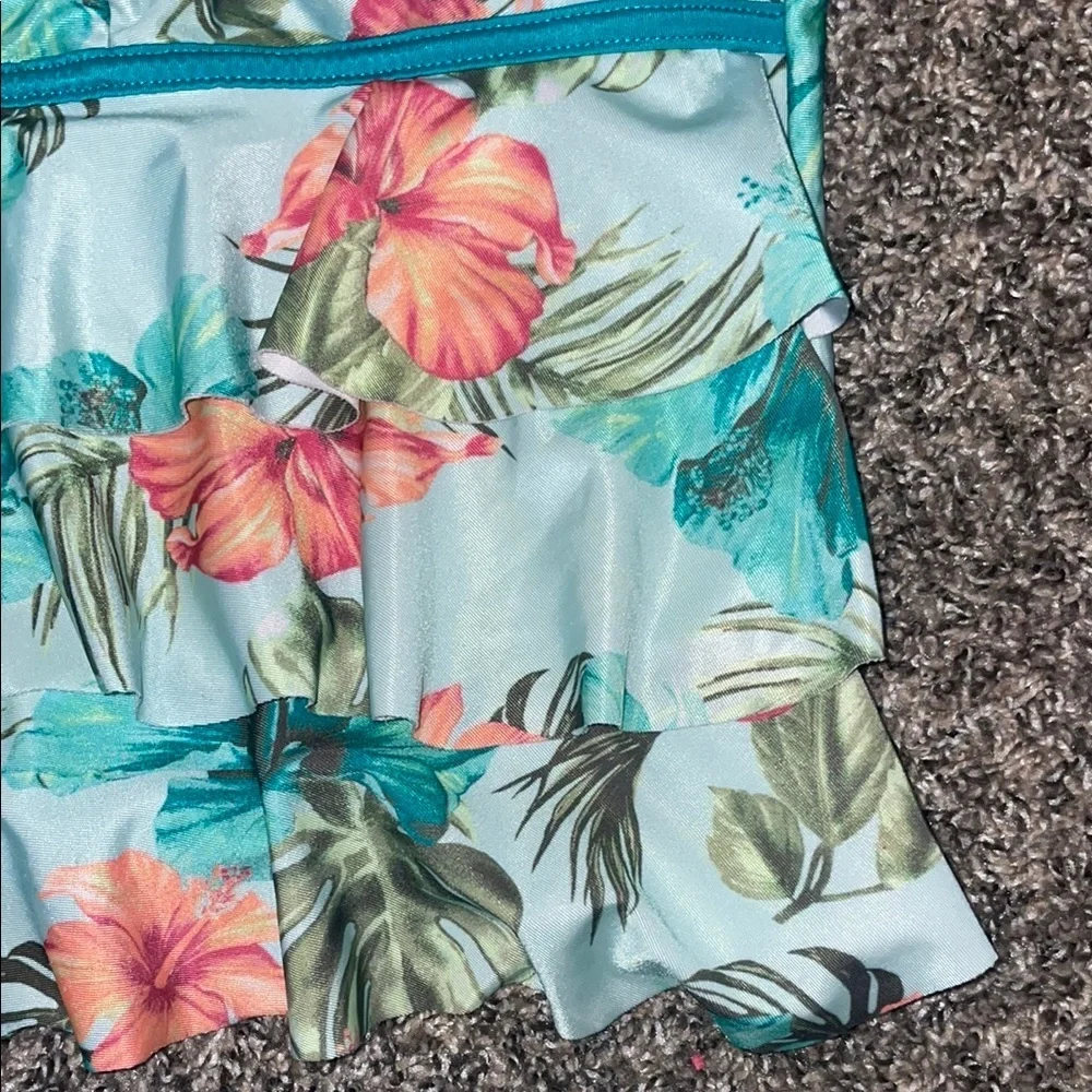 Justice Tropical Floral Kids Bikini - Teal and Orange